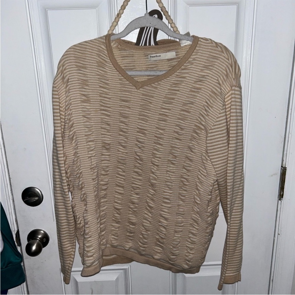 Perry Ellis Beige Textured V-Neck Sweater